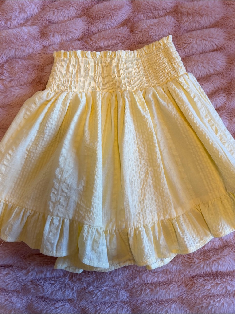 Altar'd State Pale Yellow Smocked Waist Ruffle Skater Skirt